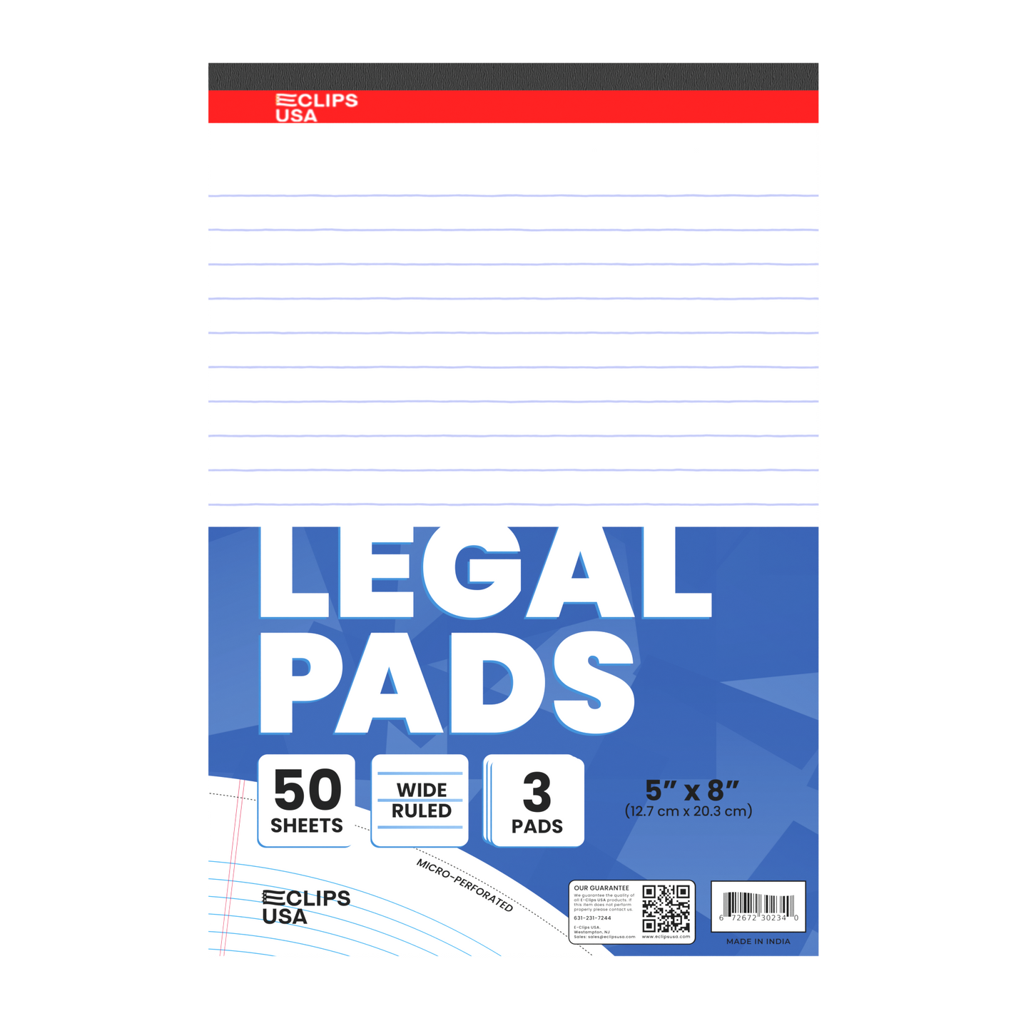 Legal Pad - 5 X 8 Inches, 150 (3 Pads Of 50) White Micro-perforated Sheets, Ruled