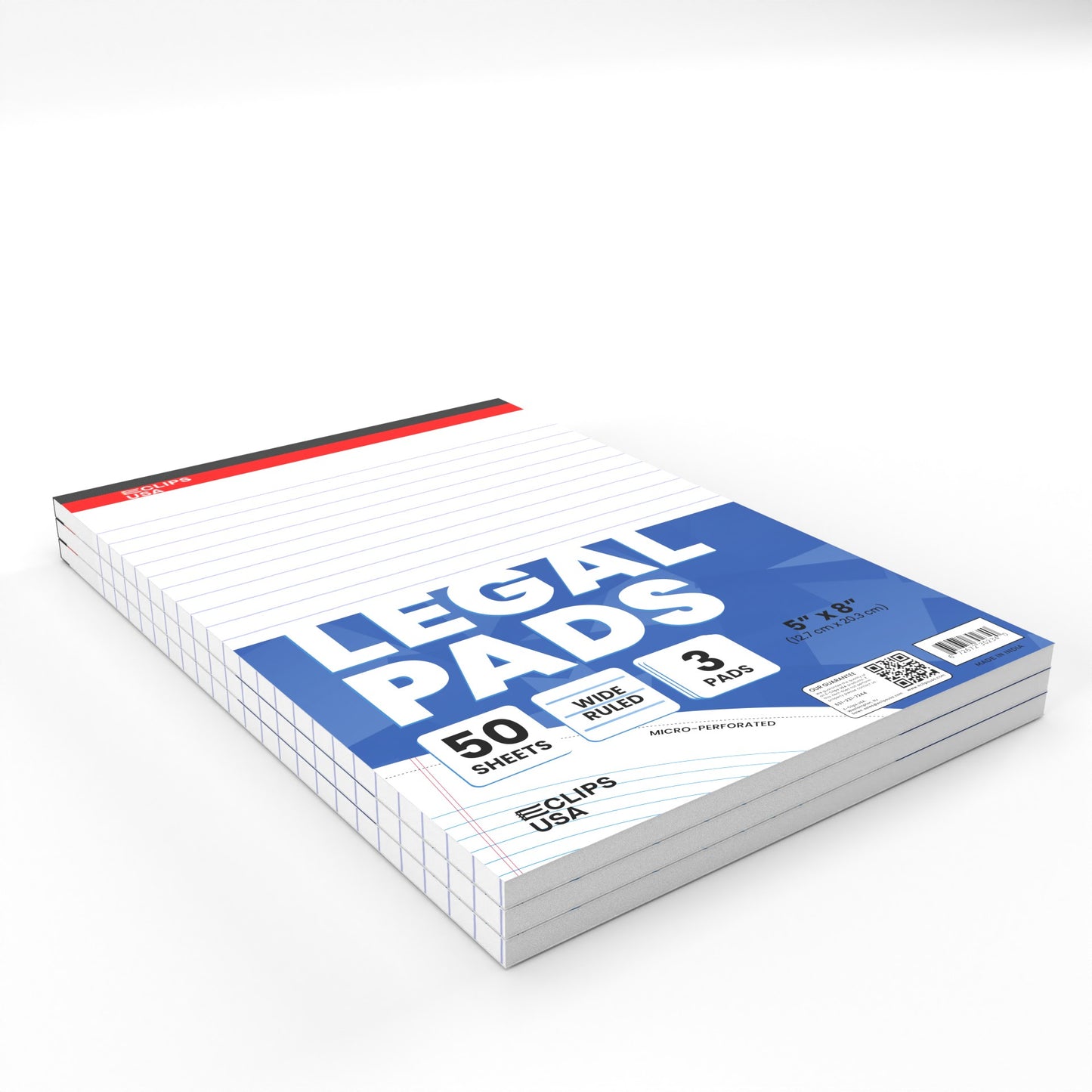 Legal Pad - 5 X 8 Inches, 150 (3 Pads Of 50) White Micro-perforated Sheets, Ruled