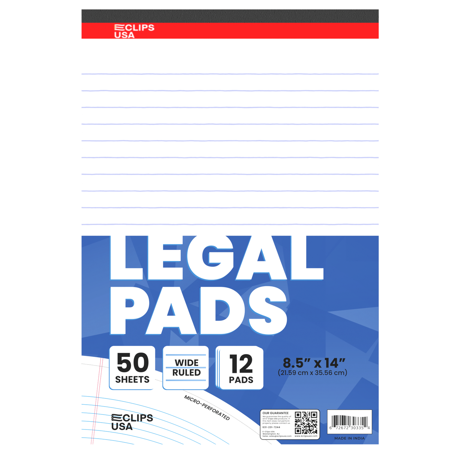 Legal Pad - 8.5 X 14 Inches, Ruled, 50 White Micro-perforated Sheets