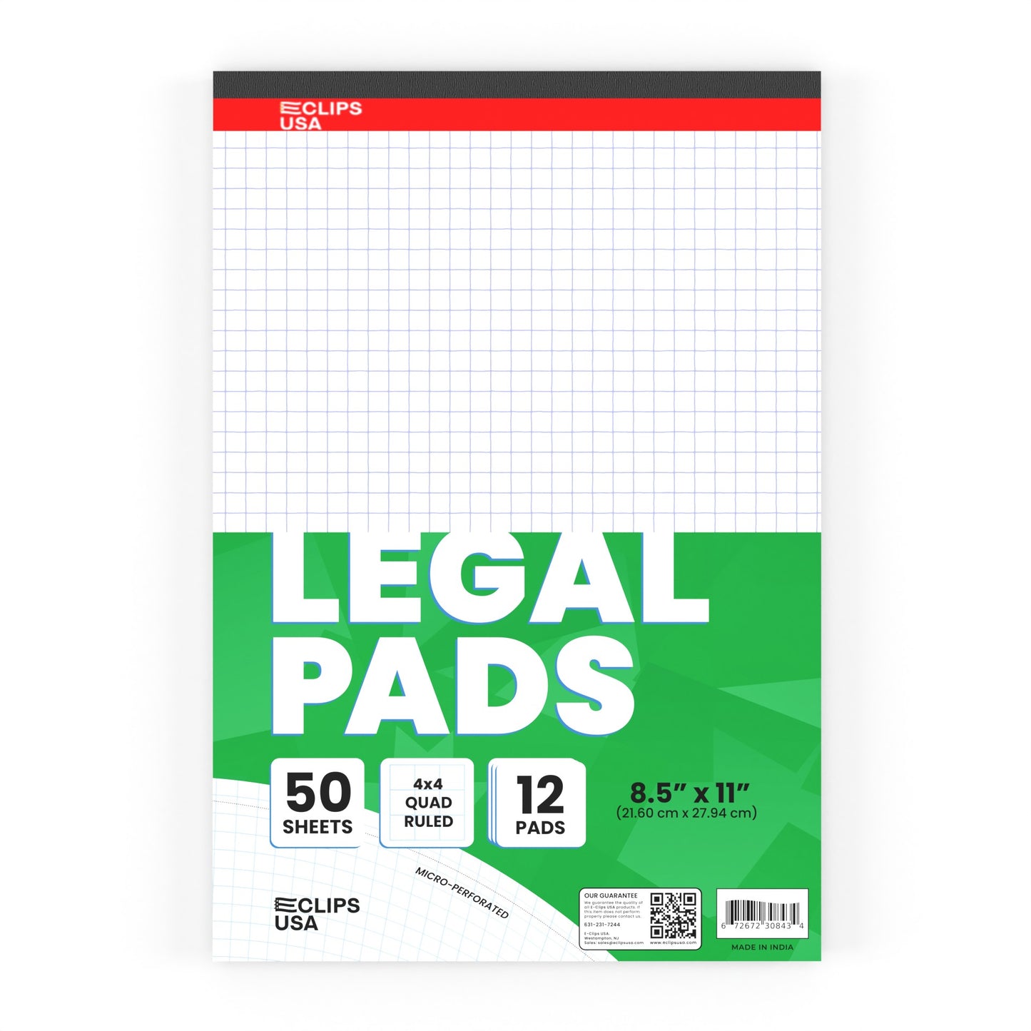 Legal Pad - 8.5 X 11 Inches, Graph-ruled, 50 White Micro-perforated Sheets