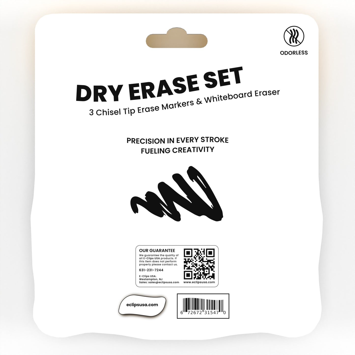 Dry Erase Marker Set - Low Odor, Non-toxic, Set Of 3 Markers With Eraser, Black, Chisel-tip