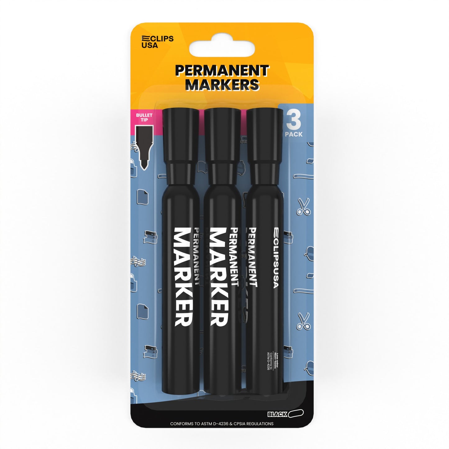 Permanent Markers - Low Odor, Non-toxic, Black, 3 Pack, Bullet-tip