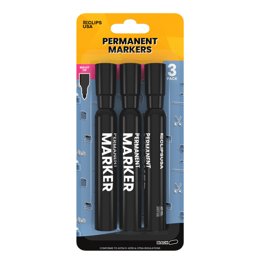 Permanent Markers - Low Odor, Non-toxic, Black, 3 Pack, Bullet-tip