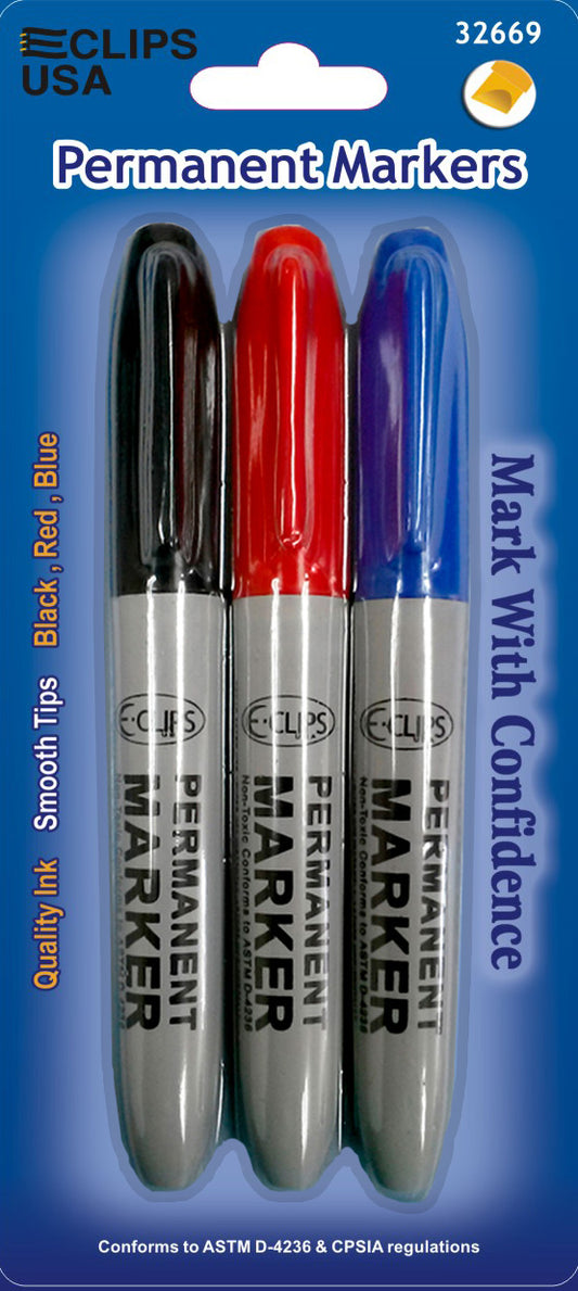 32669: Assorted Broad Tip Permanent Markers - 3 Pack