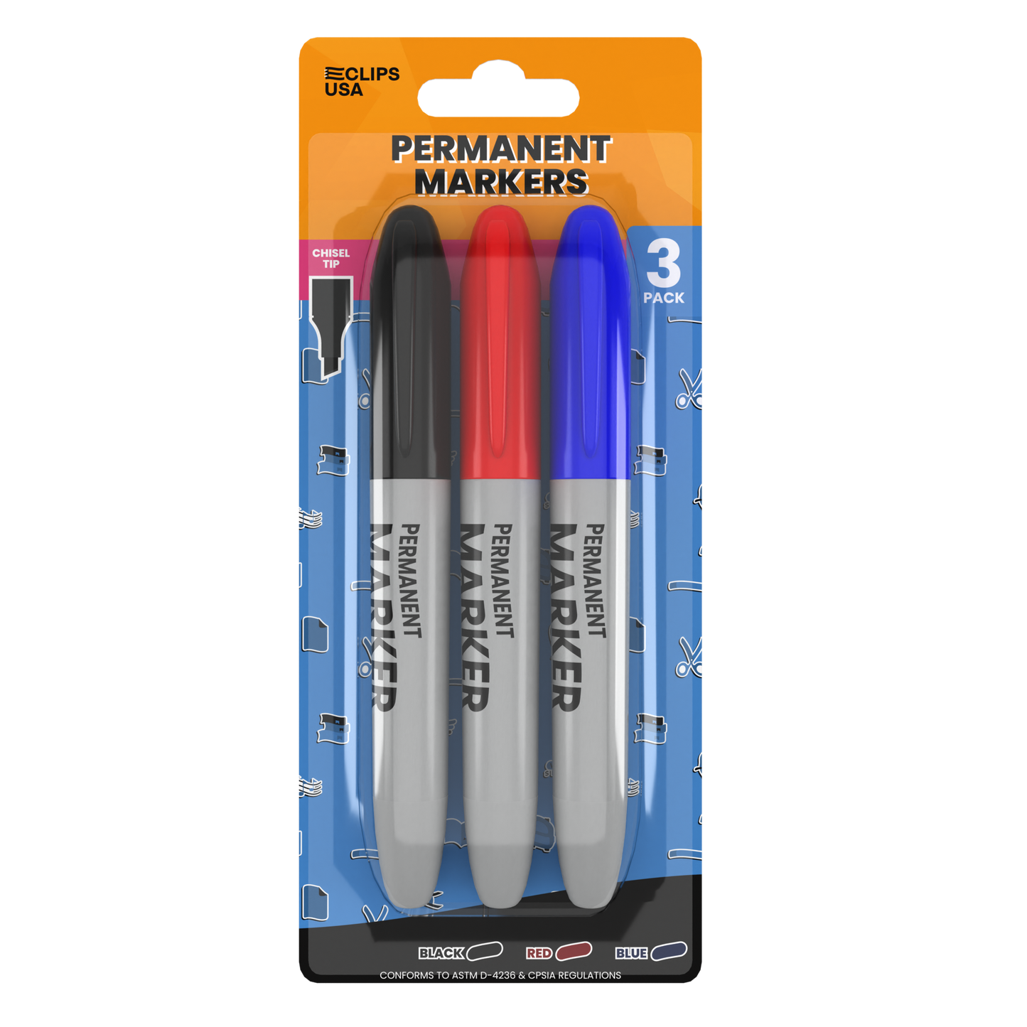 32669: Assorted Broad Tip Permanent Markers - 3 Pack