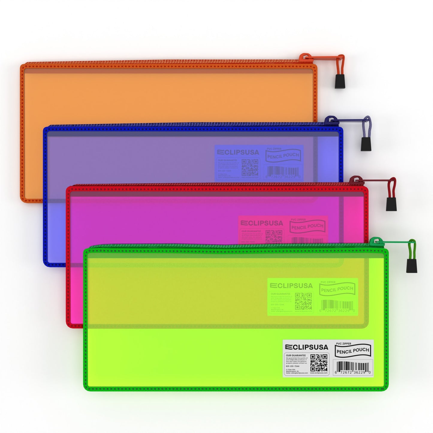 Clear PVC Pencil Pouch - 9.5 X 4.75 Inches, Assorted Neon Colors