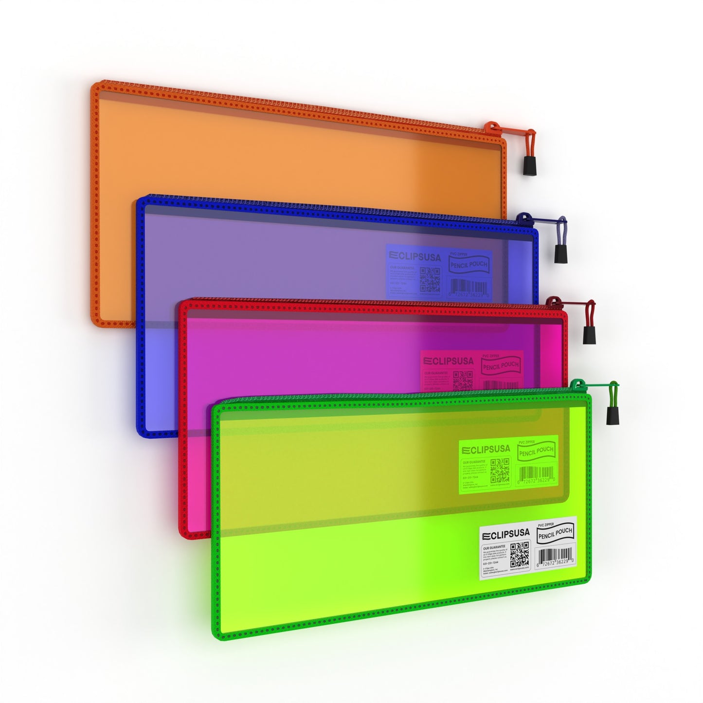 Clear PVC Pencil Pouch - 9.5 X 4.75 Inches, Assorted Neon Colors