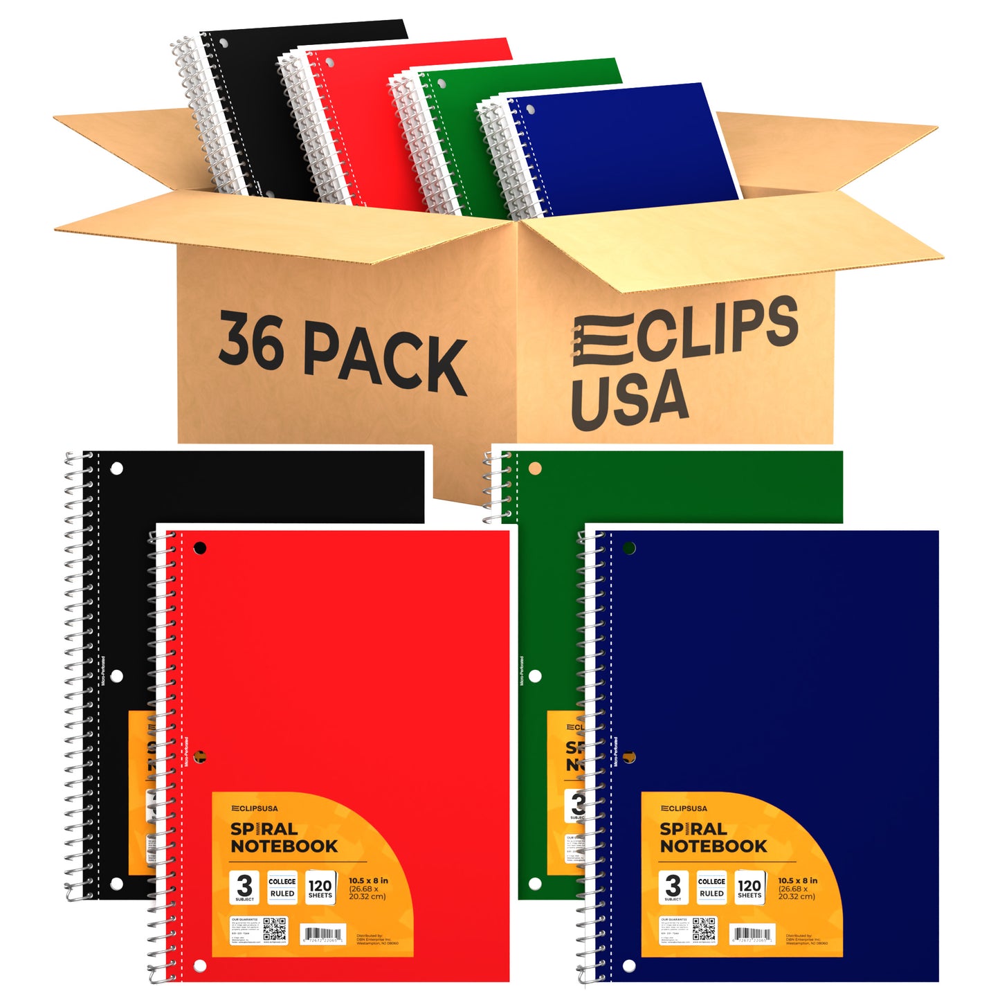 3-Subject Spiral Notebook - Assorted Colors, College-ruled, 120 Sheets