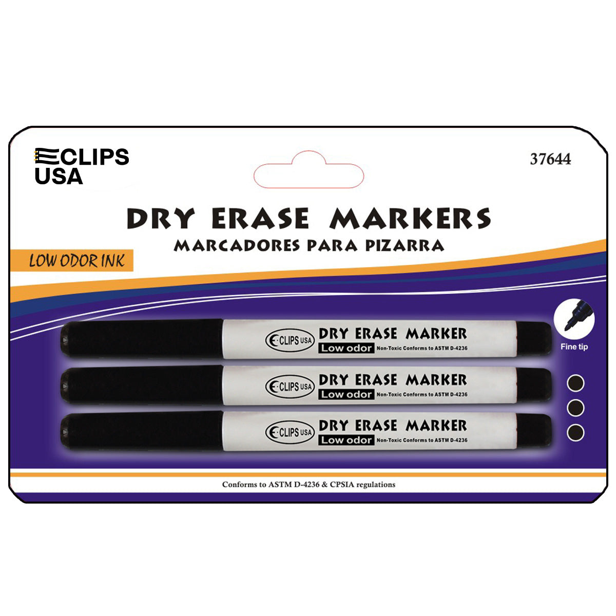 37644:  Fine Tip Black Dry-Erase Markers - 3 Pack
