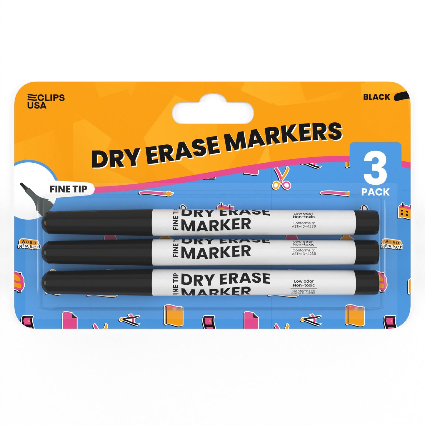 Dry Erase Markers - Low Odor, Non-toxic, Black, 3 Pack, Fine-tip