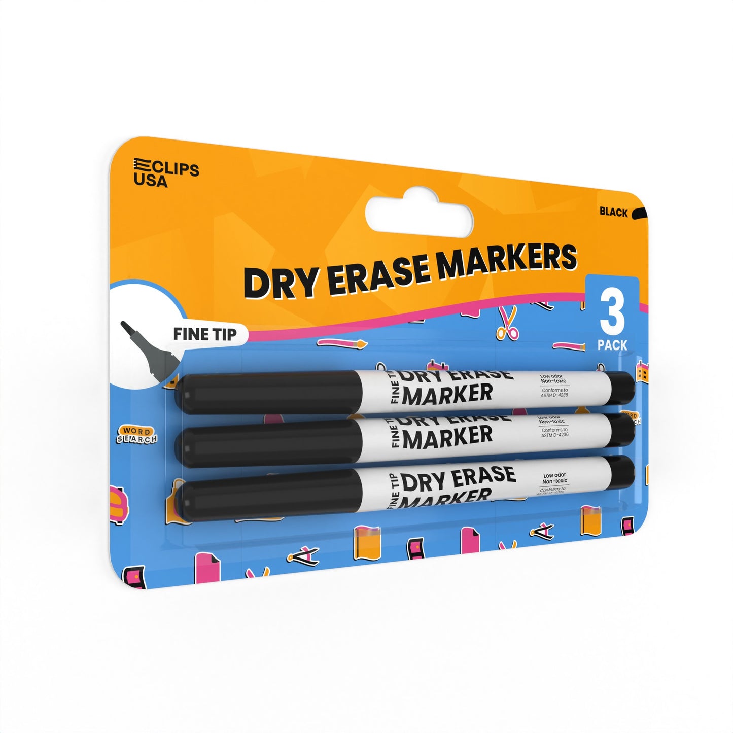 Dry Erase Markers - Low Odor, Non-toxic, Black, 3 Pack, Fine-tip