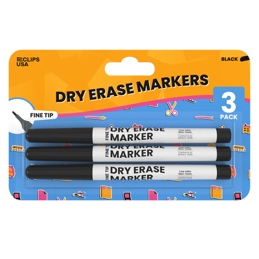Dry Erase Markers:  (Black) - 3 Pack Fine Tip | Case Pack: 36