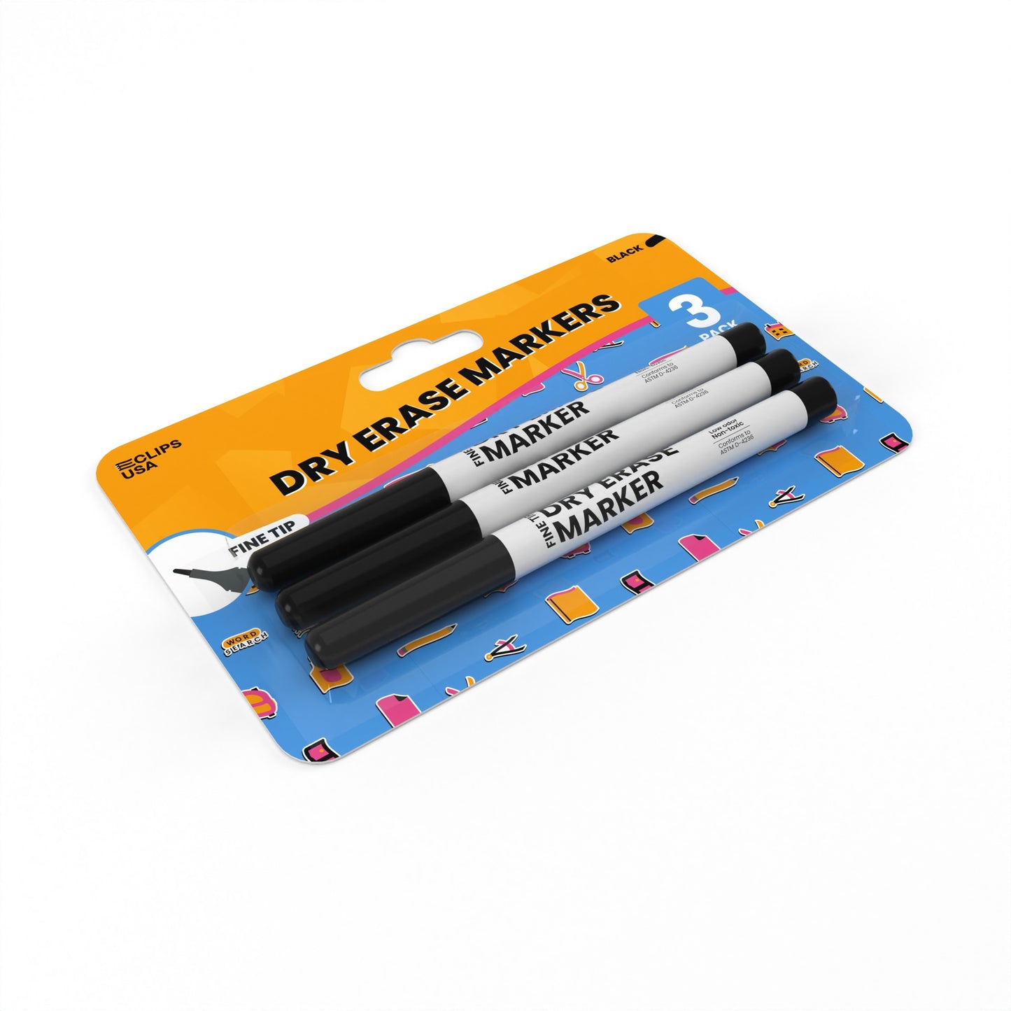 Dry Erase Markers - Low Odor, Non-toxic, Black, 3 Pack, Fine-tip