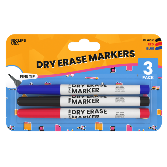 Dry Erase Markers:  (Assorted Colors) - 3 Pack Fine Tip | Case Pack: 36