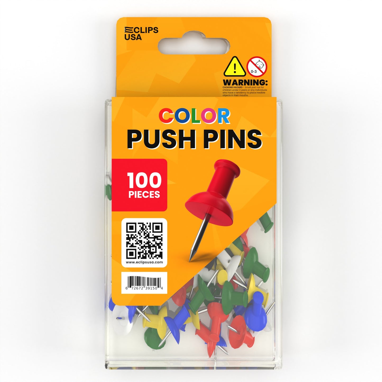 Color Push Pins - Plastic Head, 100-count