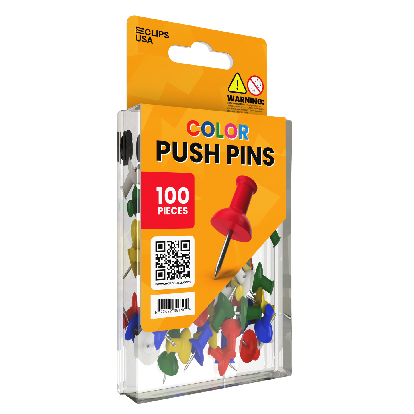 Color Push Pins - Plastic Head, 100-count