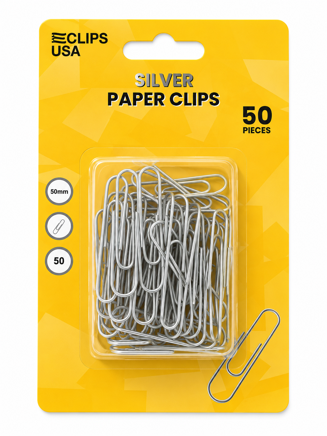Metal Paper Clips - 2-inch, Silver, 50-count