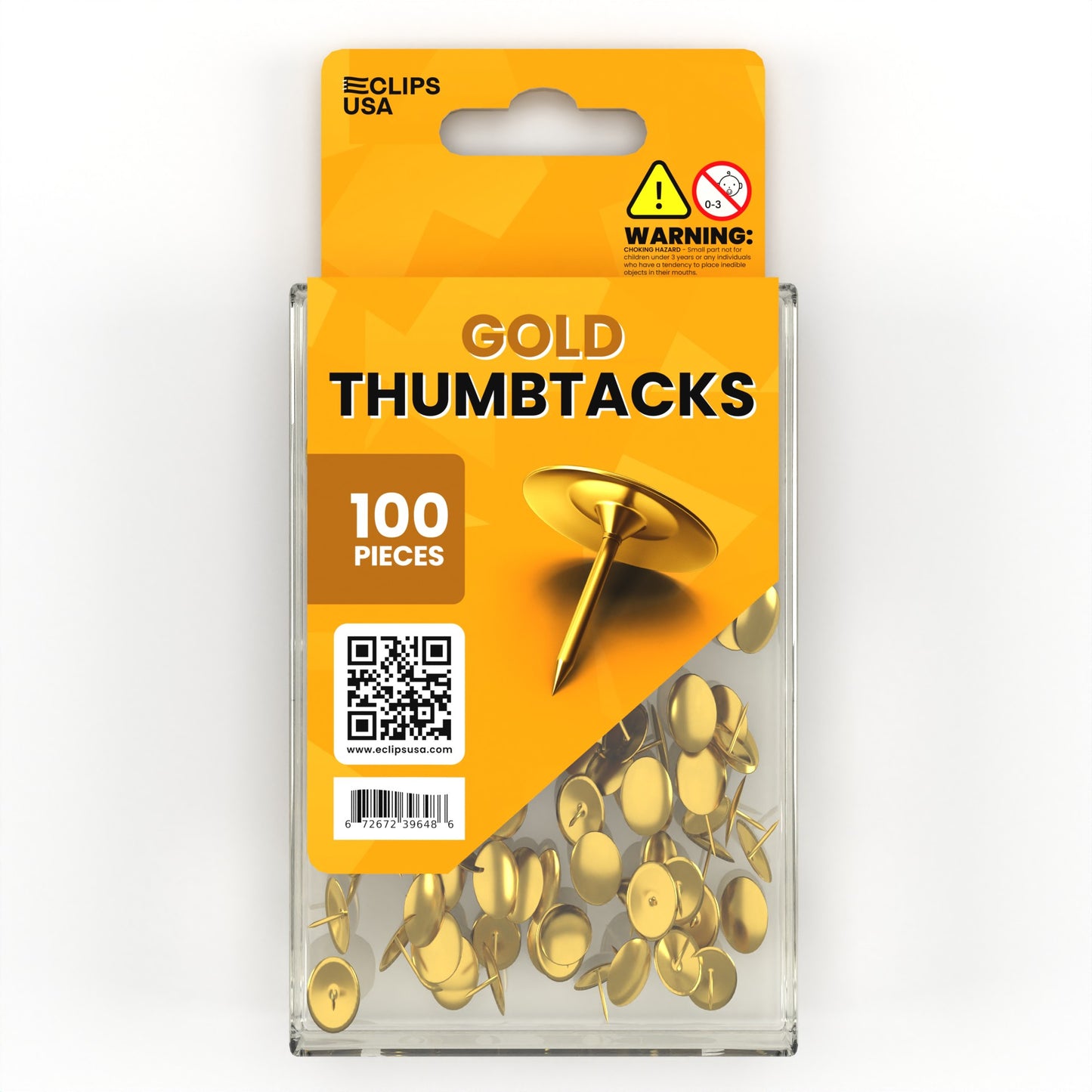 Thumb Tacks - Brass-plated Round Head, 100-count, 1/4 Inch Diameter