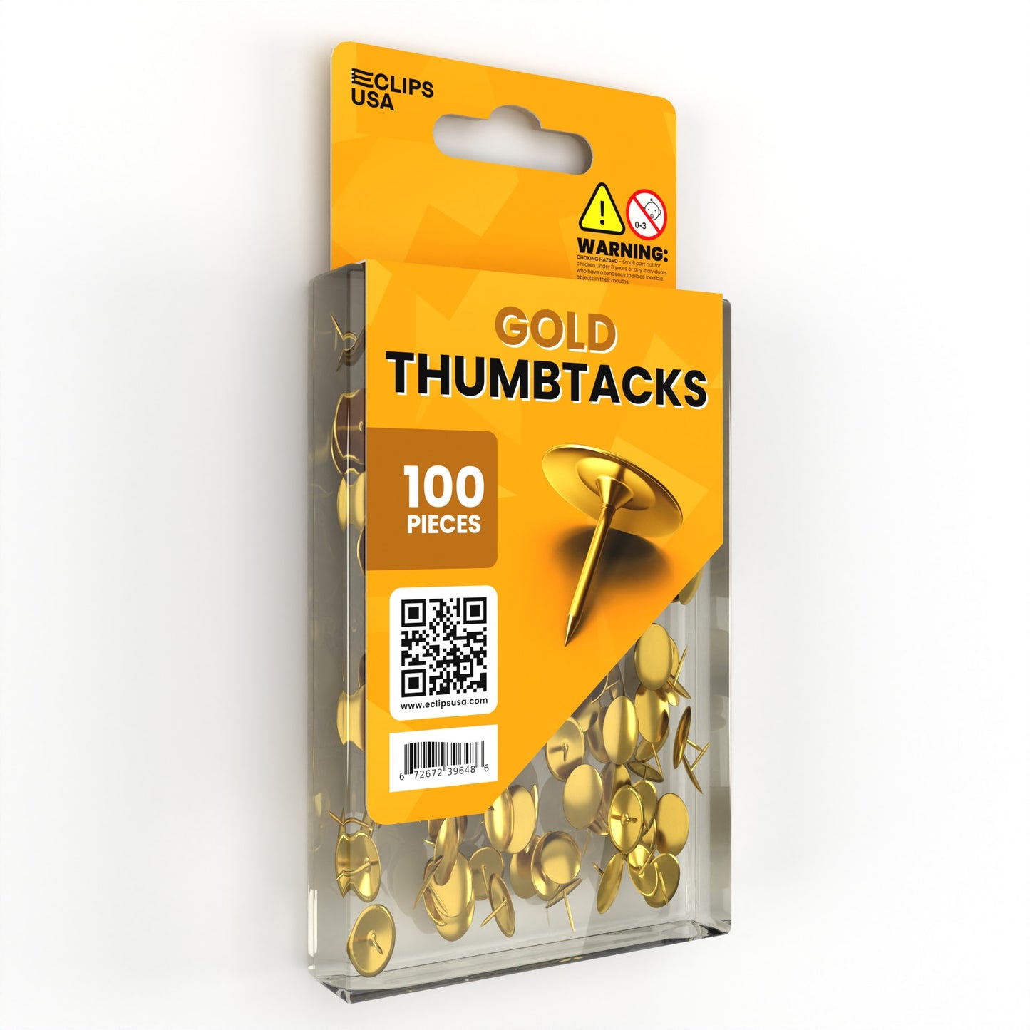 Thumb Tacks - Brass-plated Round Head, 100-count, 1/4 Inch Diameter