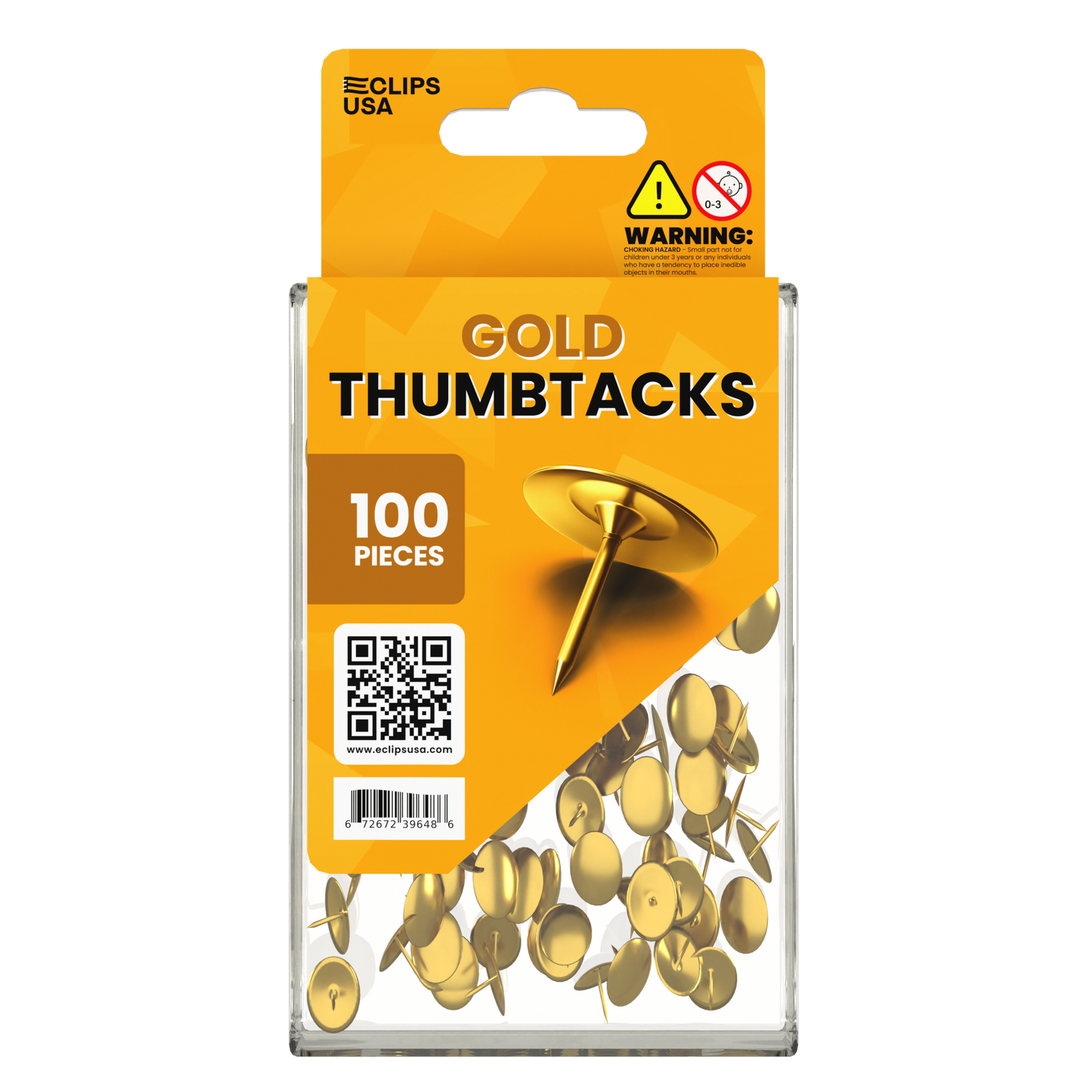 Thumb Tacks - Brass-plated Round Head, 100-count, 1/4 Inch Diameter