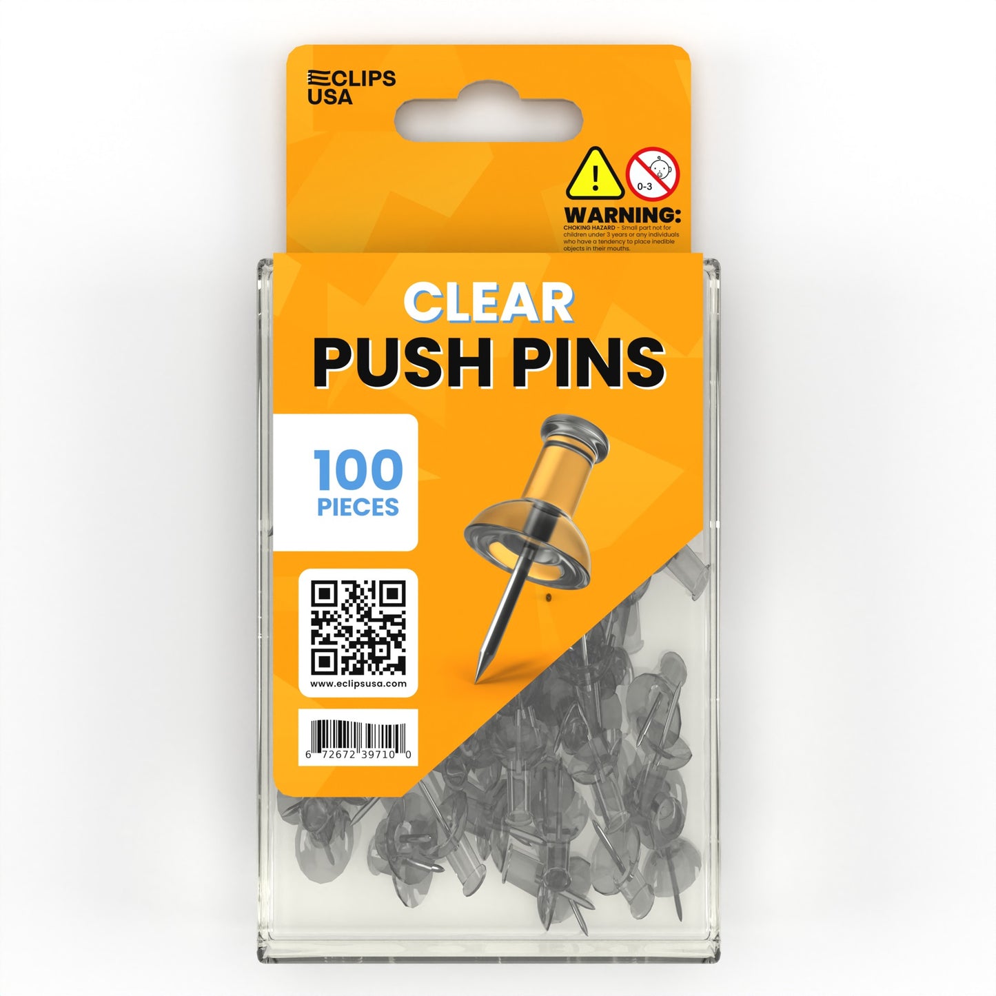 Clear Push Pins - Plastic Head, 100-count