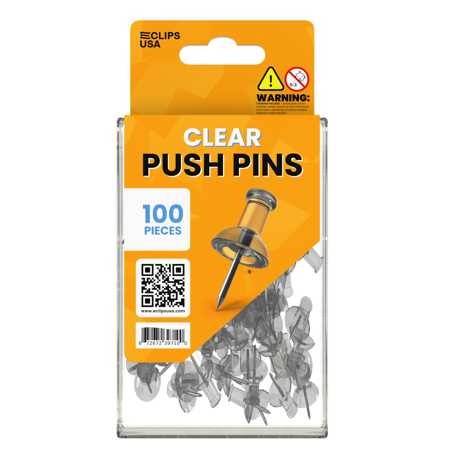 Clear Push Pins - Plastic Head, 100-count