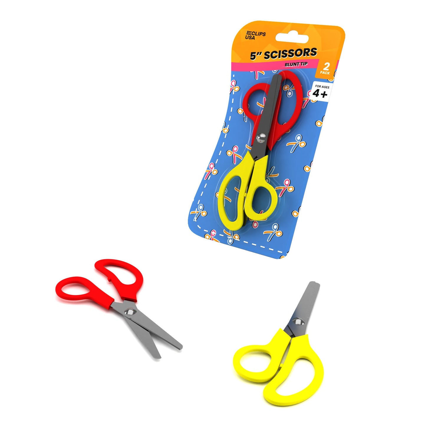 Kids Scissors - Safe For School, 5 Inches, Assorted Colors, 2 Pack, Blunt Tip