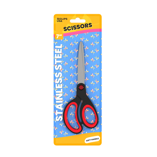 Stainless Steel Scissors: 7", Multipurpose For Home & Office, Soft-Handle, (Black), Pointed Tip, Case of 48 Scissors