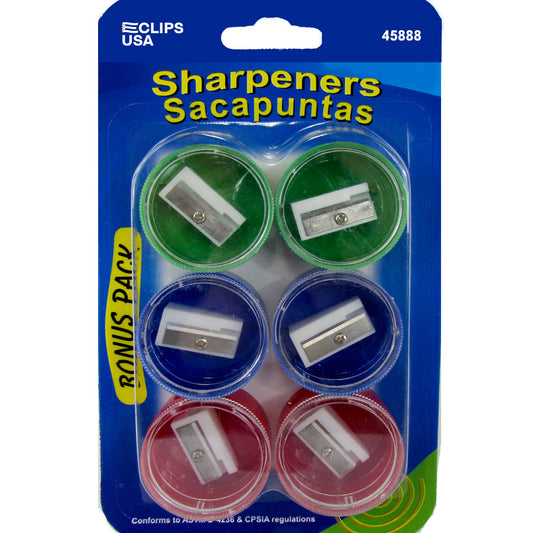 45888: 6-Pack Single-Hole Pencil Sharpeners in Assorted Colors
