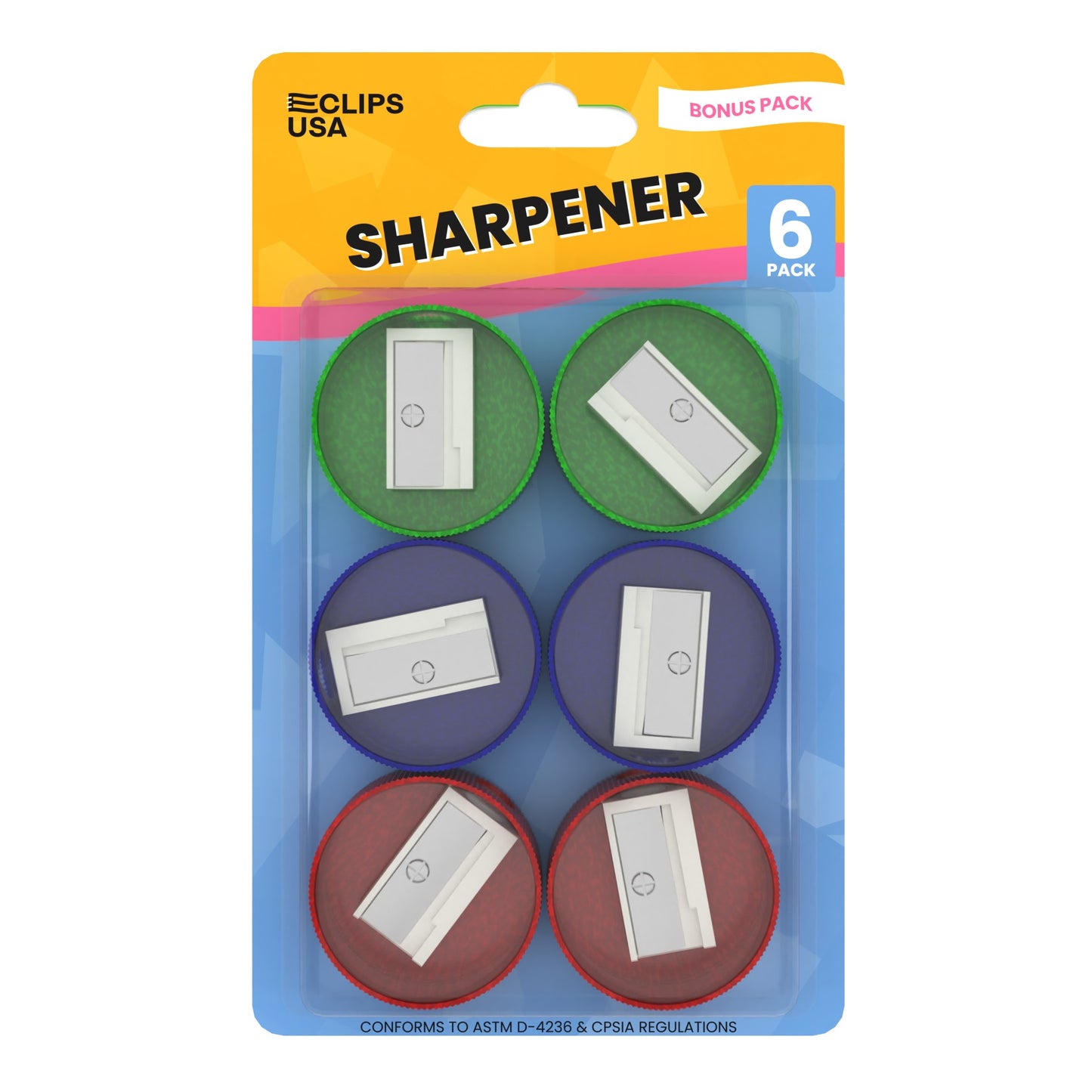 Handheld Pencil Sharpeners - Single Blade For Pencil And Crayon, Assorted Colors, 6 Pack