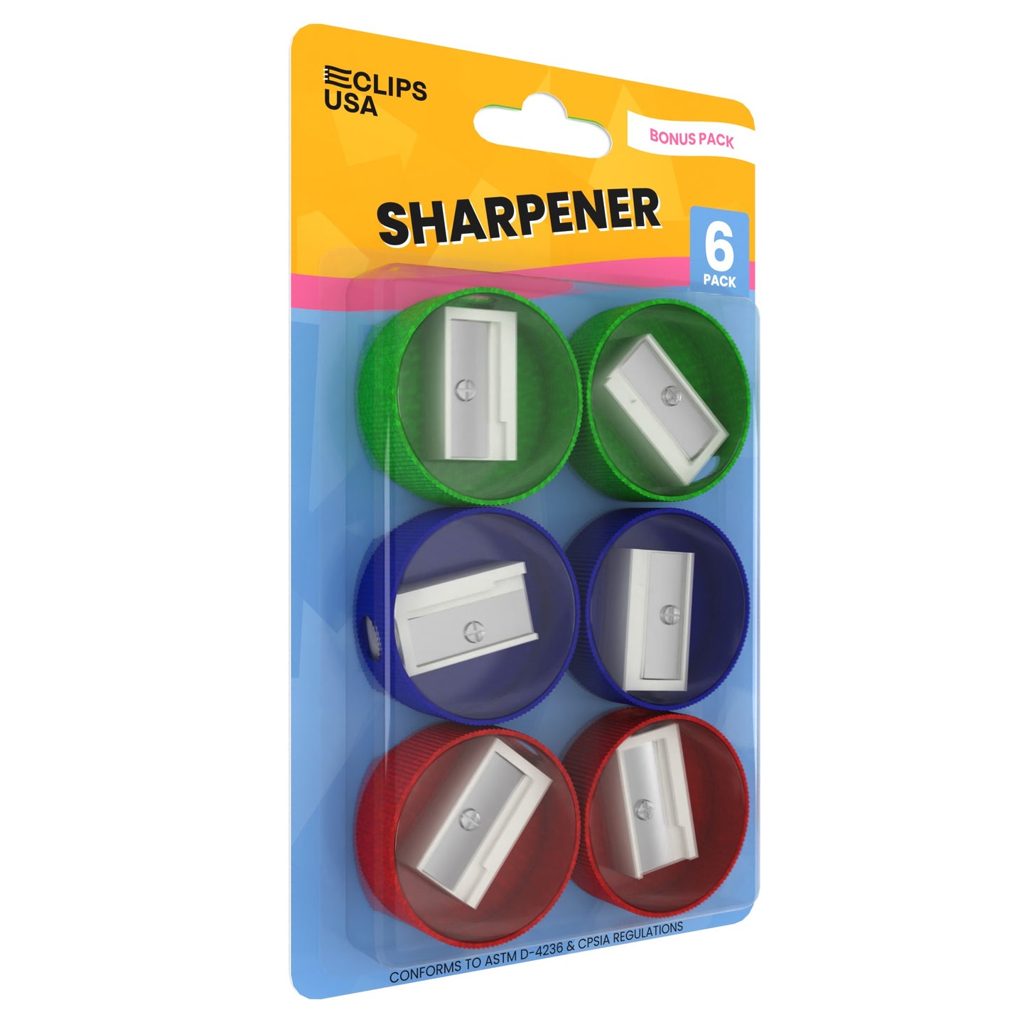 Handheld Pencil Sharpeners - Single Blade For Pencil And Crayon, Assorted Colors, 6 Pack