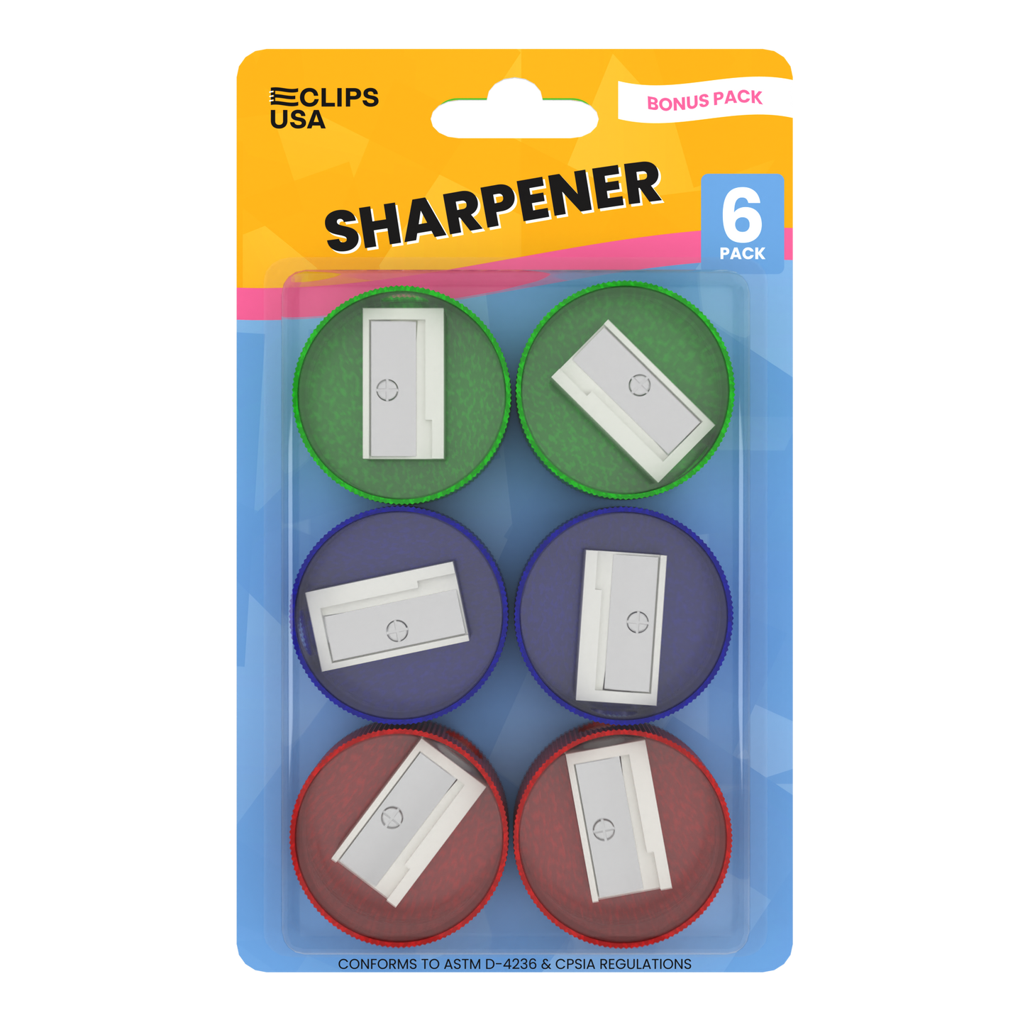 Handheld Pencil Sharpeners - Single Blade For Pencil And Crayon, Assorted Colors, 6 Pack