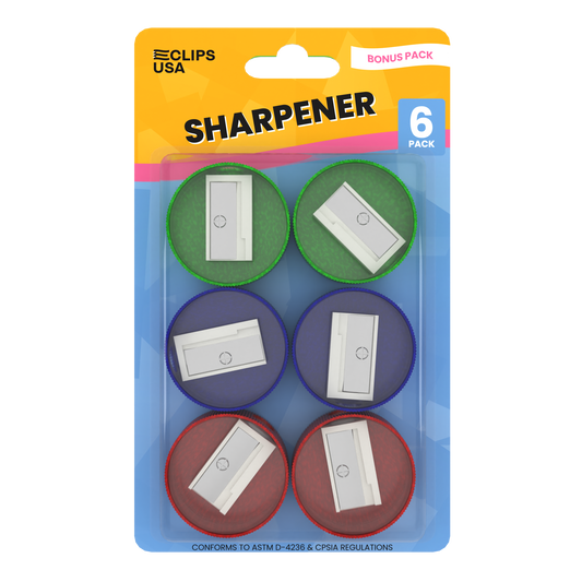 Handheld Pencil Sharpeners - Single Blade For Pencil And Crayon, Assorted Colors, 6 Pack