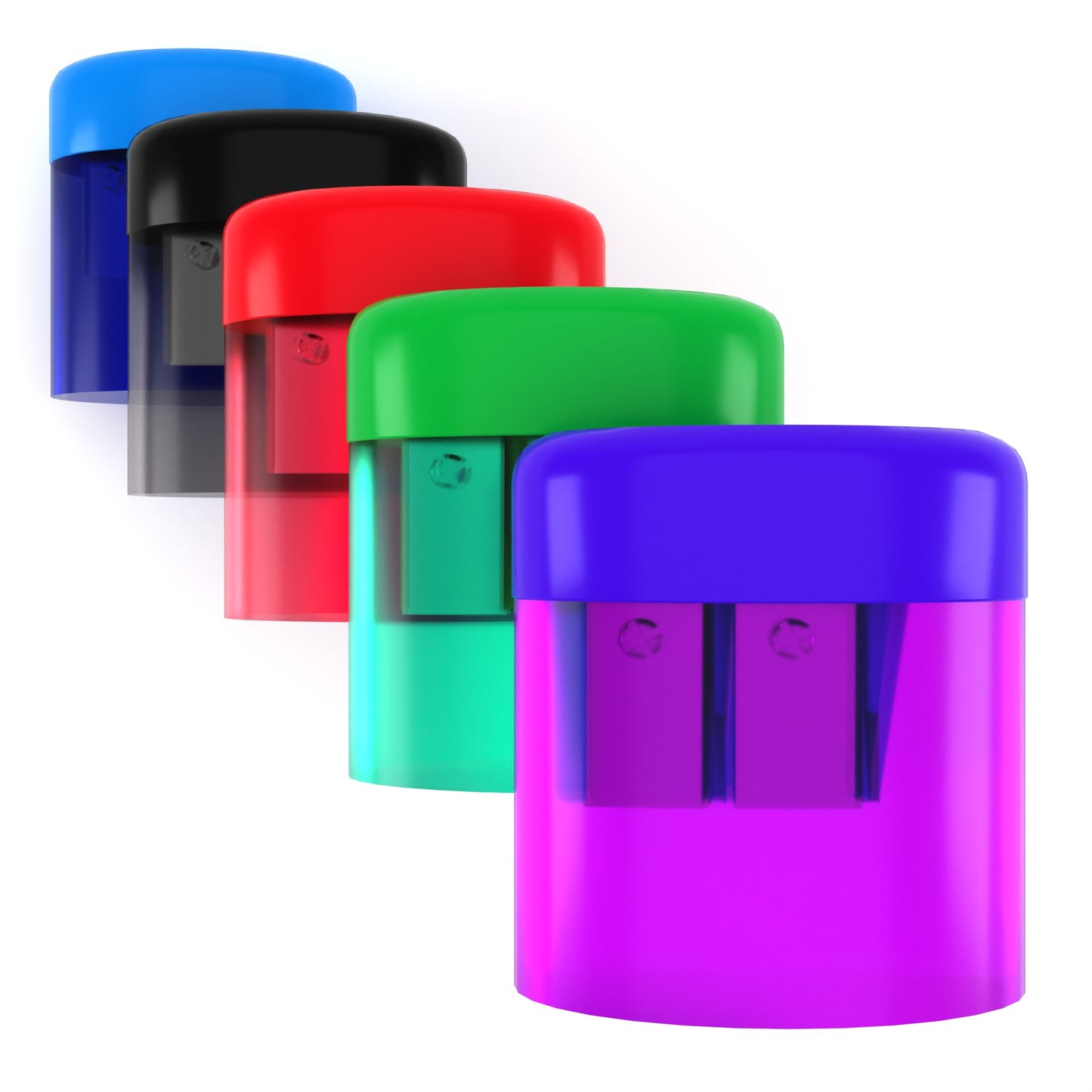 Manual Pencil Sharpeners - Double Hole For Pencil And Crayon, Receptacle Included, Assorted Colors