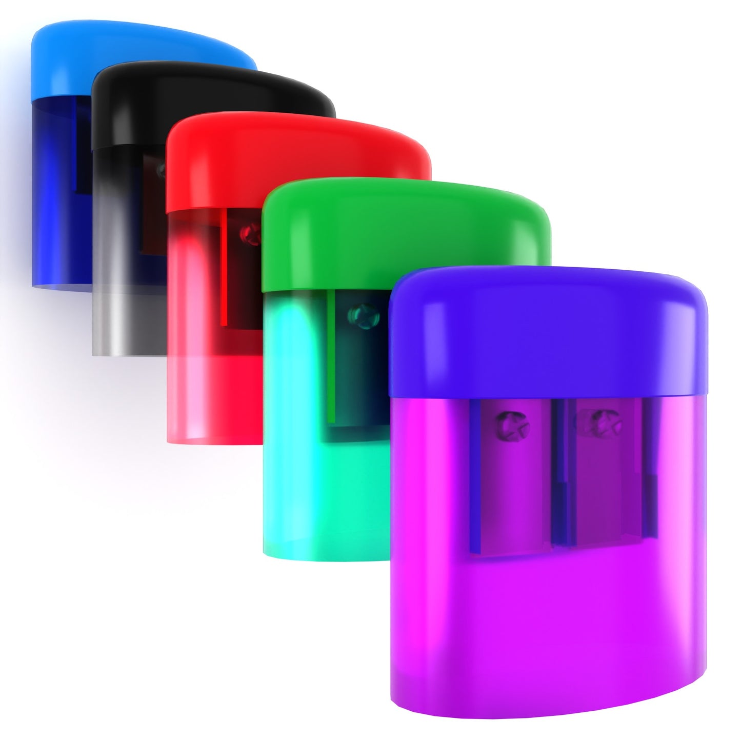 Manual Pencil Sharpeners - Double Hole For Pencil And Crayon, Receptacle Included, Assorted Colors