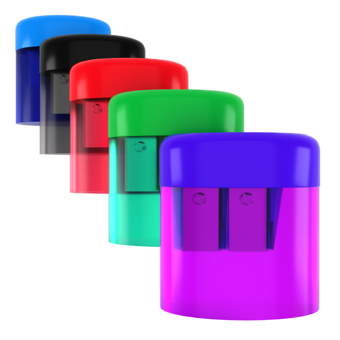 Manual Pencil Sharpeners - Double Hole For Pencil And Crayon, Receptacle Included, Assorted Colors