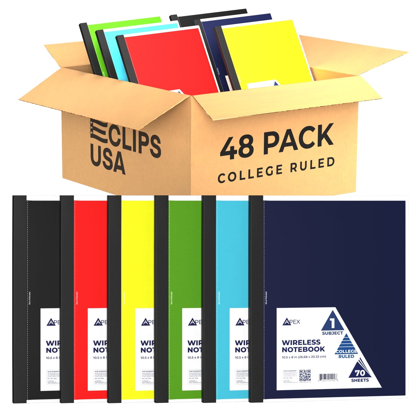 APEX 1-Subject Wireless Notebook - Assorted Colors, College-ruled, 70 Sheets