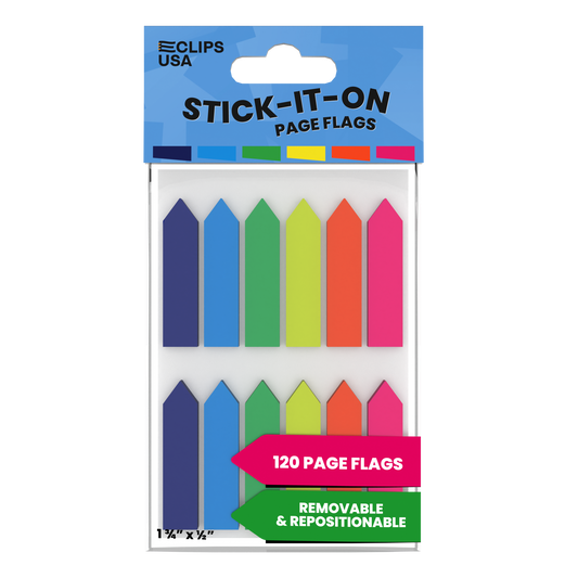 Page Arrows Marker - Stick And Remove, 0.5 X 1.75 Inches, 10 Assorted Neon Colors, 250-count