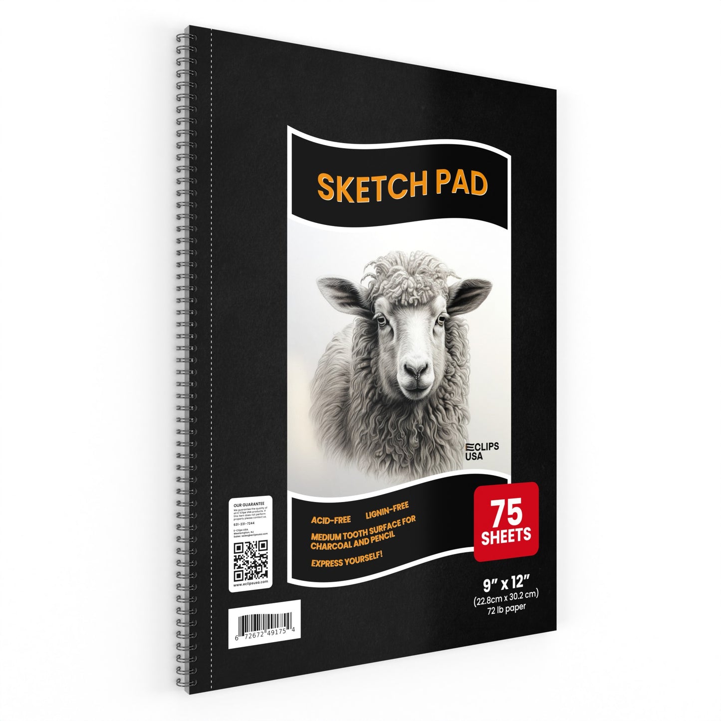 Poly Cover Sketch Book - Spiral-bound, 9 X 12 Inches, 72 Lb Medium-tooth Paper, 75 Sheets