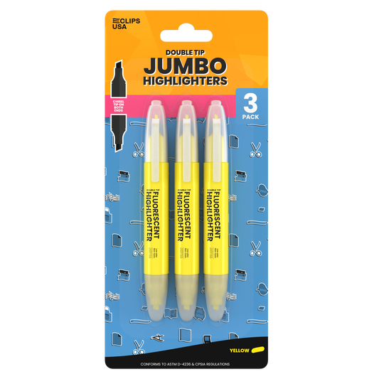 Jumbo Highlighters: Double Tip, (Yellow), Chisel Tip, 3 Pack, units/24