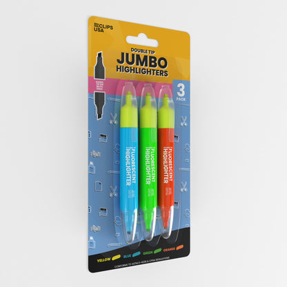 Jumbo Highlighters:  Double Tip - (Assorted Colors) - 3 Pack Chisel Tip | Case Pack: 36
