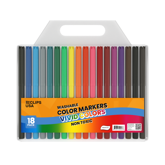 Washable Watercolor Markers - Assorted Vivid Colors, Non-toxic, 18-count, Fine-tip