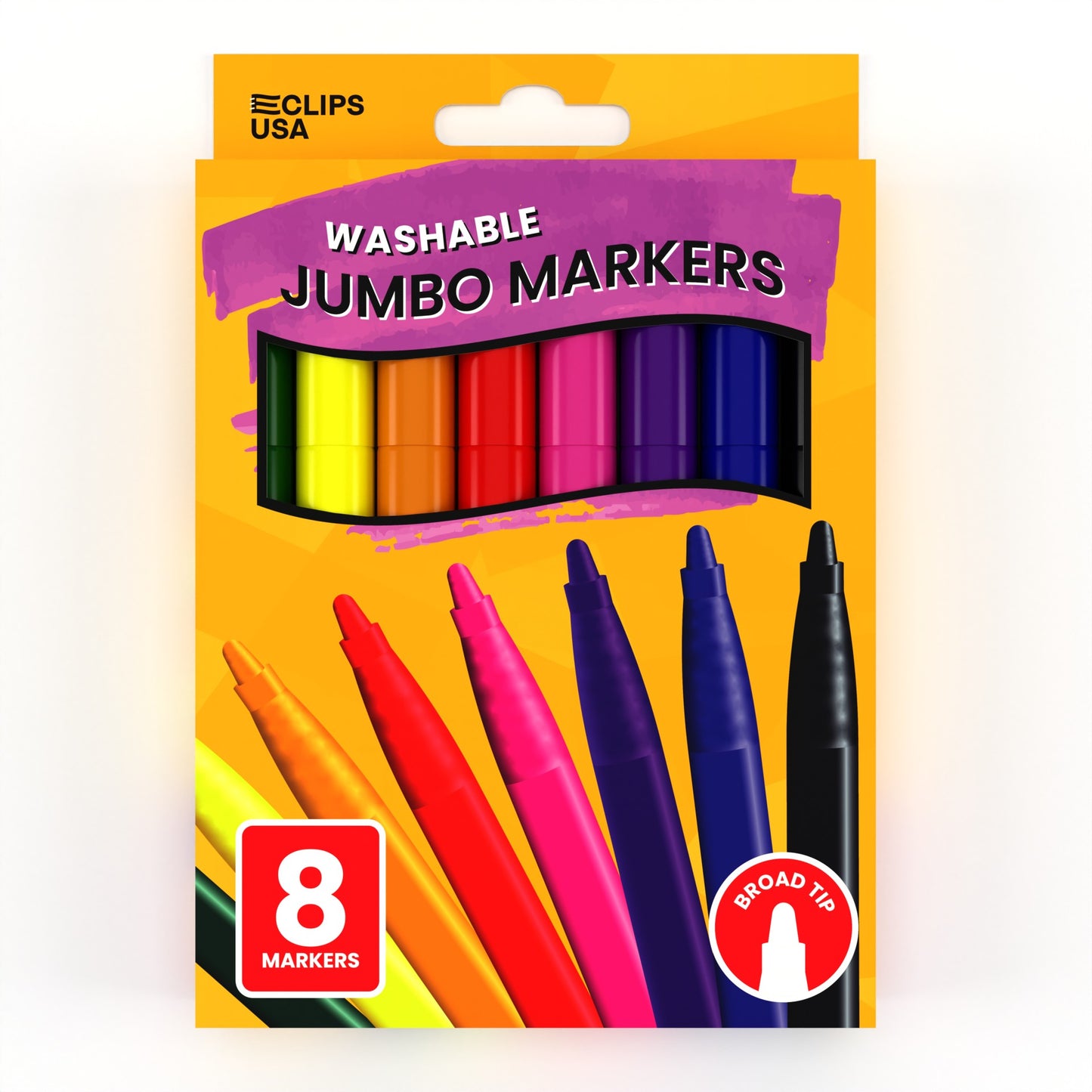 Jumbo Washable Markers - Non-toxic, 8-count, Assorted Colors, Broad-tip