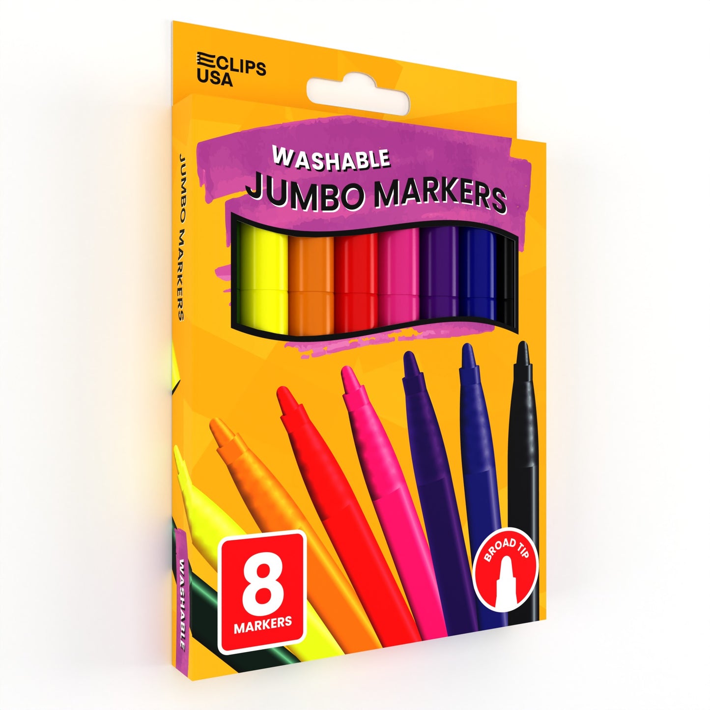 Jumbo Washable Markers - Non-toxic, 8-count, Assorted Colors, Broad-tip