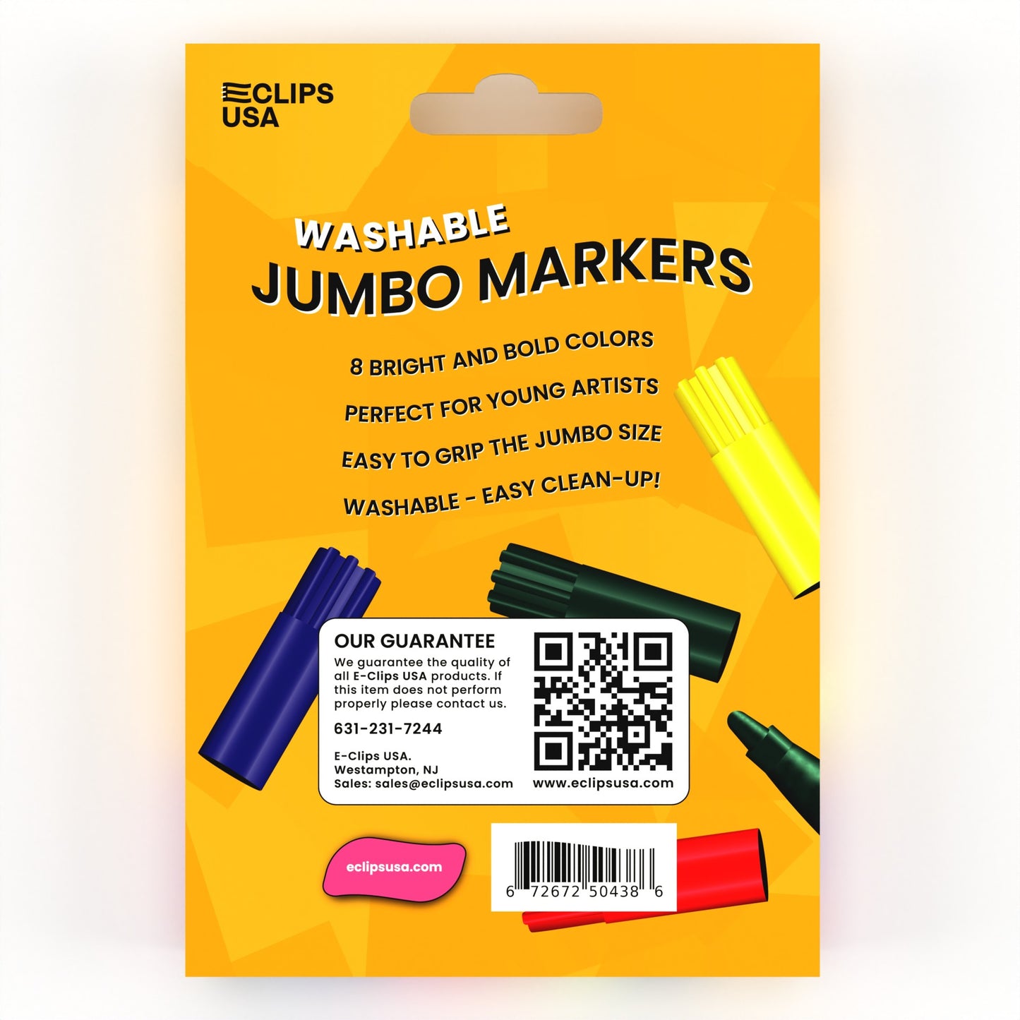 Jumbo Washable Markers - Non-toxic, 8-count, Assorted Colors, Broad-tip