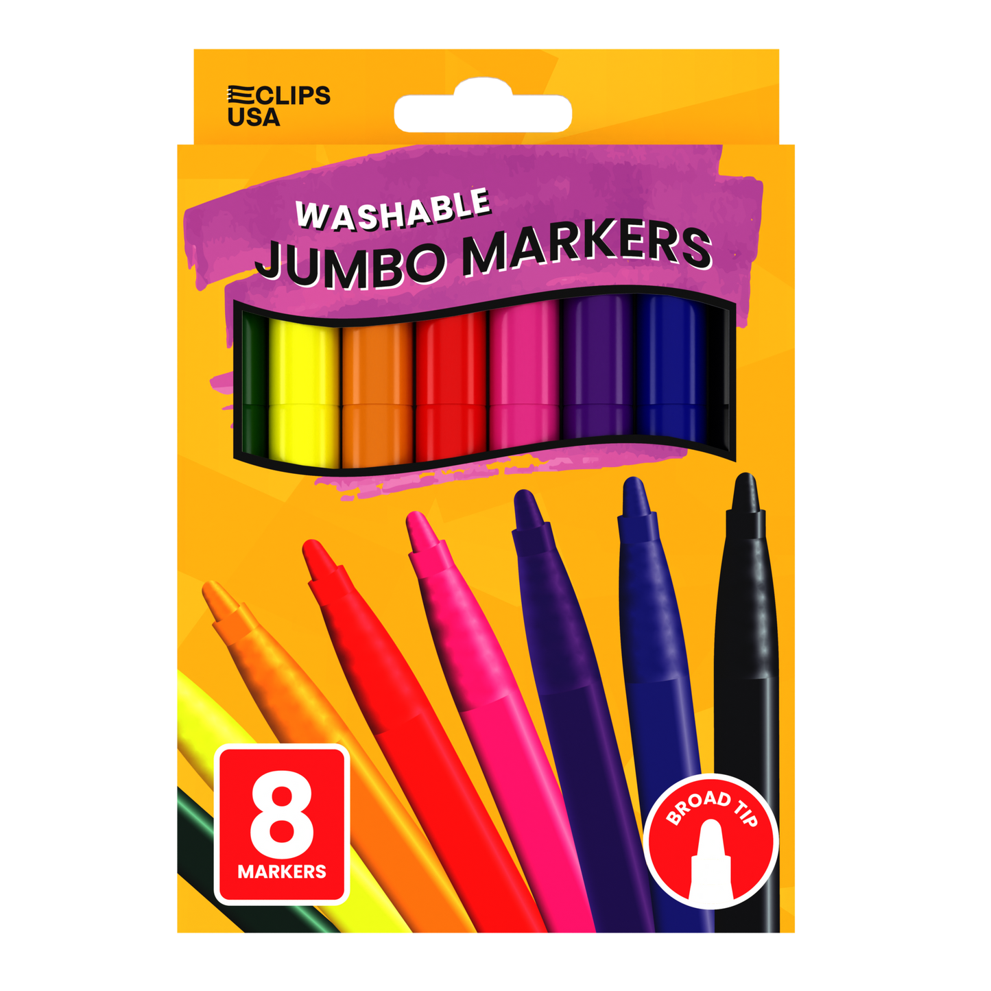 Jumbo Washable Markers - Non-toxic, 8-count, Assorted Colors, Broad-tip