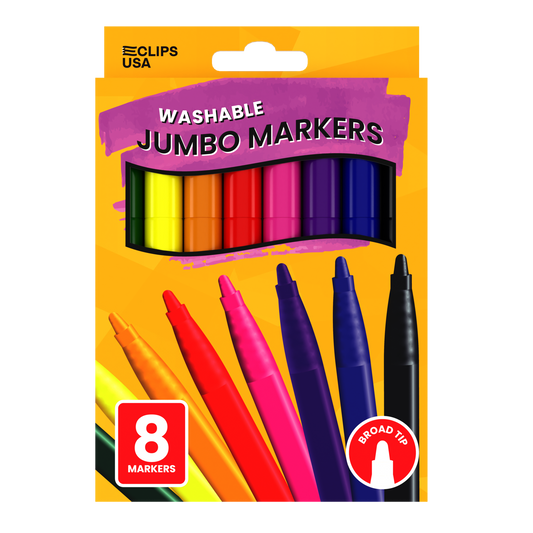 Jumbo Washable Markers - Non-toxic, 8-count, Assorted Colors, Broad-tip