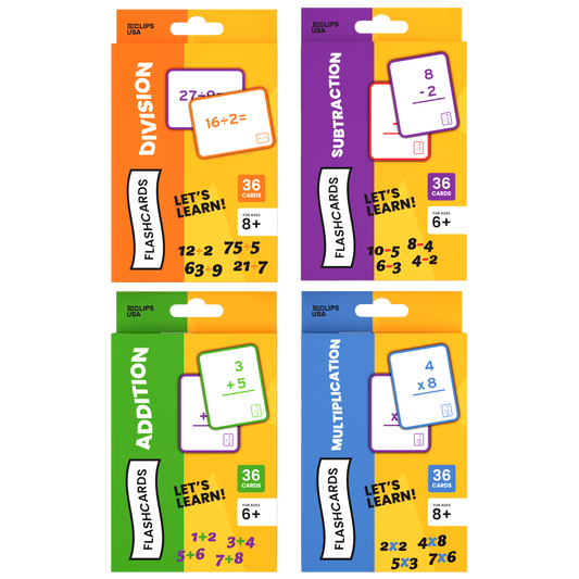 48 SETS: Assorted Math Flash Cards - Division, Subtraction, Addition, Multiplication, Set Of 36 Cards Per Topic