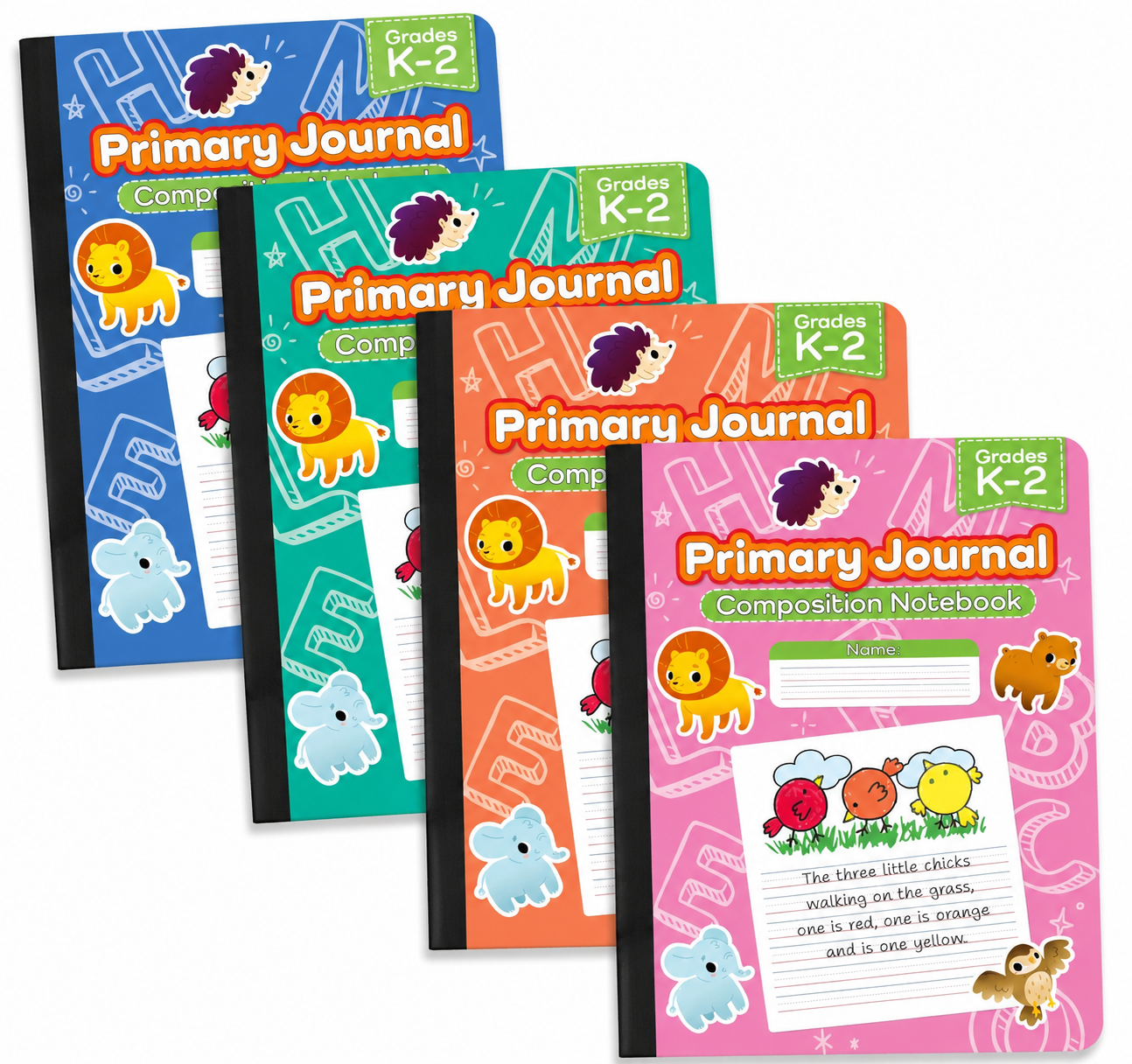 Primary Journal - Blue Animal Design, Primary-ruled, K-2 Classroom, Drawing And Writing