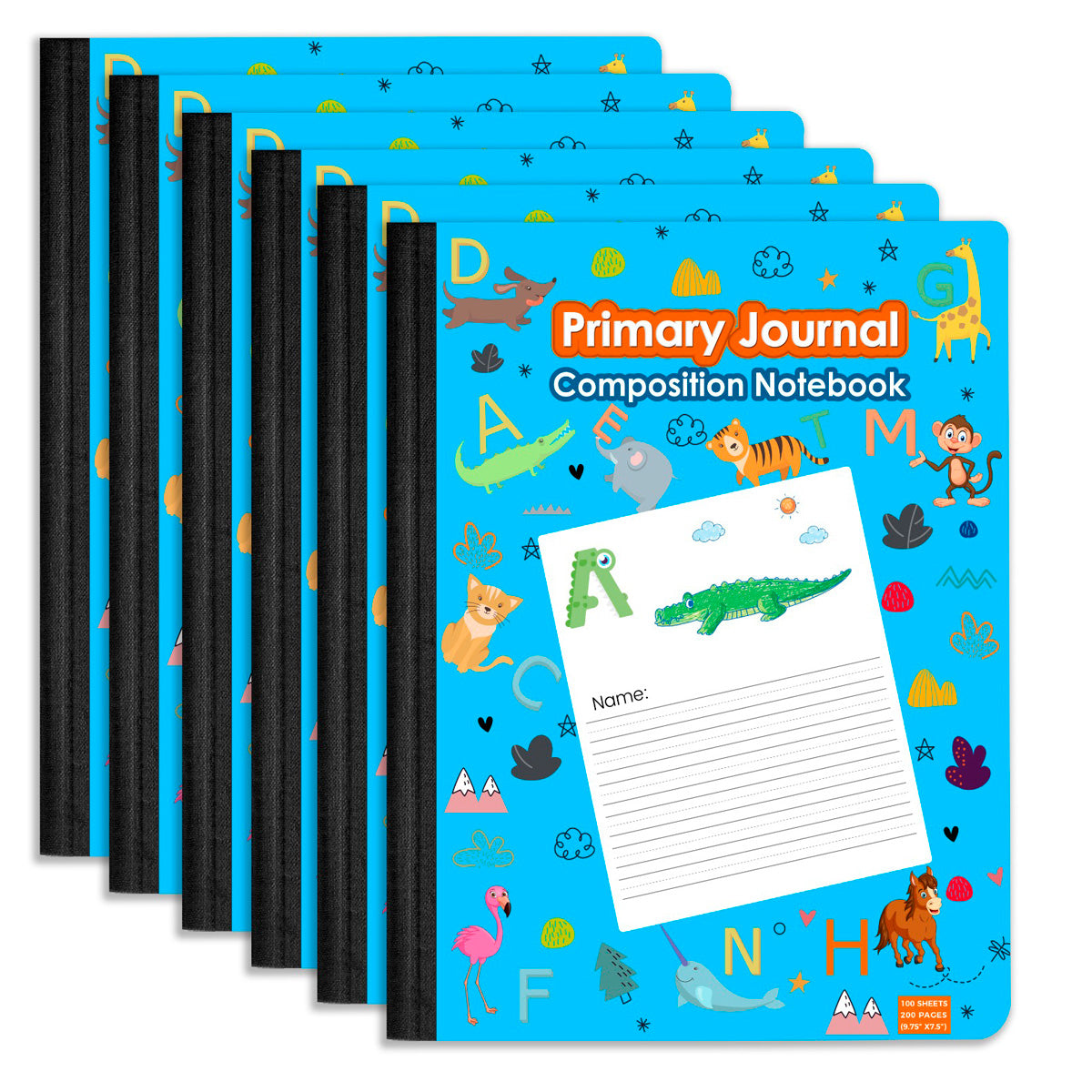 Primary Journal - Blue Animal Design, Primary-ruled, K-2 Classroom, Drawing And Writing